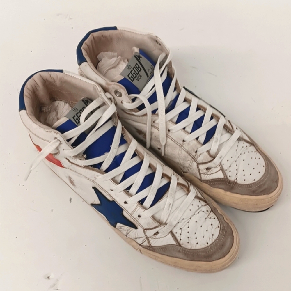Golden Goose Men's 2.12 Tricolor Distressed Leather Hi-Top Sneakers - EU43/US10 - Picture 2 of 16